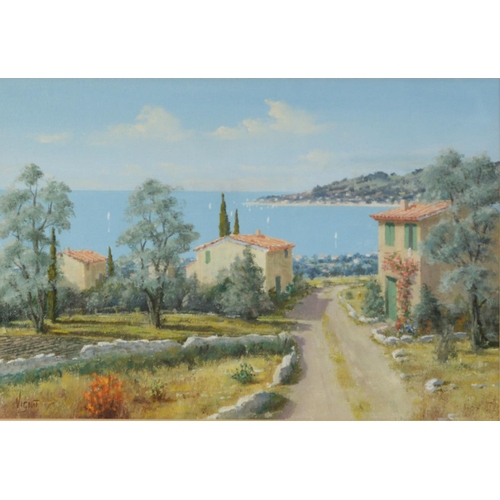 222 - JEAN-PIERRE VIGNAT (b.1913) PAIR OF OIL PAINTINGS ON BOARDContinental Coastal scenes with buildings ... 