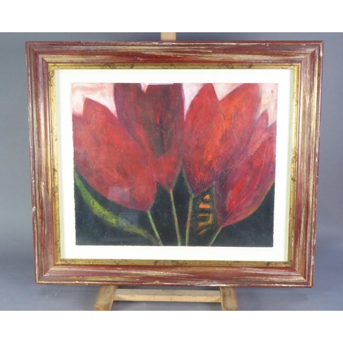 234 - VIVIENNE WILLIAMS (1955) OIL PAINTING Red Tulips Signed lower right and the The Gallery - Manchester... 