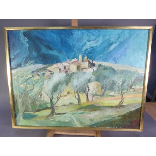 235 - UNATTRIBUTED (MID 20th CENTURY FRENCH SCHOOL)OIL PAINTING'Village de Blot au beau temps', continenta... 