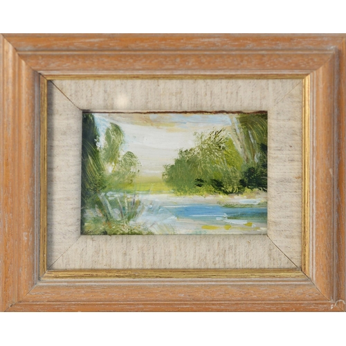 200 - KENNETH LAWSON (1920 - 2008) OIL ON BOARD ‘Riverbank, Sudbury, Suffolk’, 1990 Signed, tilted and dat... 