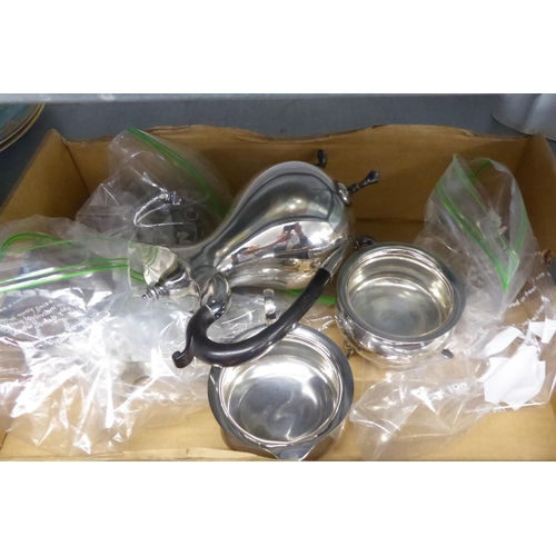 44 - THREE PIECE ELECTROPLATED PEAR SHAPED COFFEE SET, WITH SCROLL HANDLES AND PAW TYPE FEET, AND A SMALL... 
