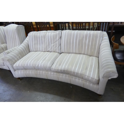 246 - LAURA ASHLEY CURVED SOFA,  EACH WITH LOW BACK WITH ARMS SLOPING FROM THE TOP, FOUR LOOSE CUSHIONS, A... 