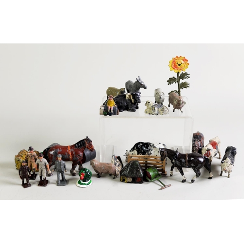 197 - SELECTION OF DIE CAST METAL BRITAINS AND OTHERS MAINLY FARM ANIMALS together with two standing farme... 