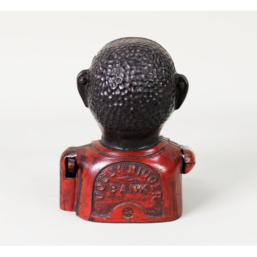 354 - LATE NINETEENTH CENTURY 'JOLLY' CAST IRON MONEY BANK, retaining most of the original paint, 6 1/2