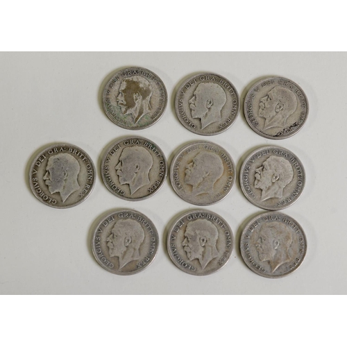 6 - THREE GEORGE V SILVER HALF CROWN 1933, 1935 AND 1936, all (F) and SEVEN OTHERS SHOWING DEGREES OF WE... 