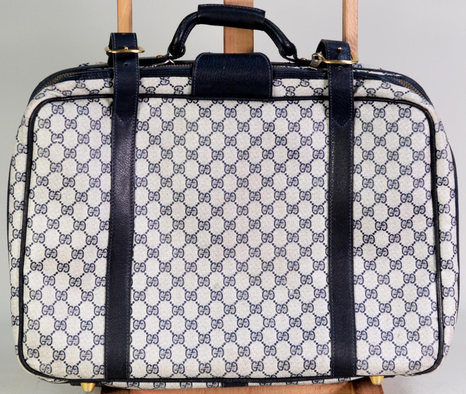 GUCCI VINTAGE MONOGRAME OVERNIGHT CASE with classic black leather