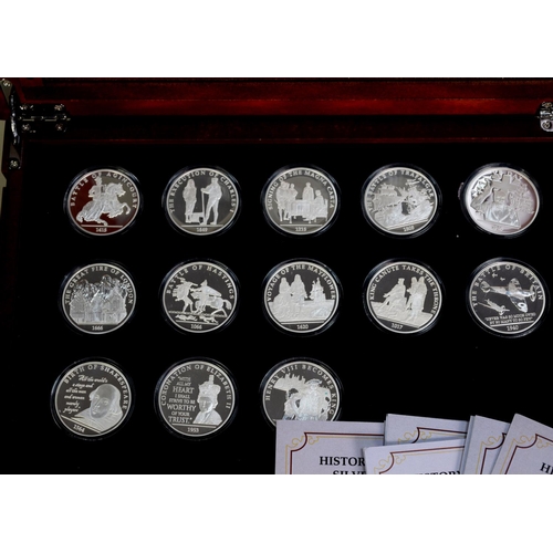 17 - The Danbury Mint “History of Britain” Silver Bullion Collection, a selection of 13 superb 1 troy oun... 