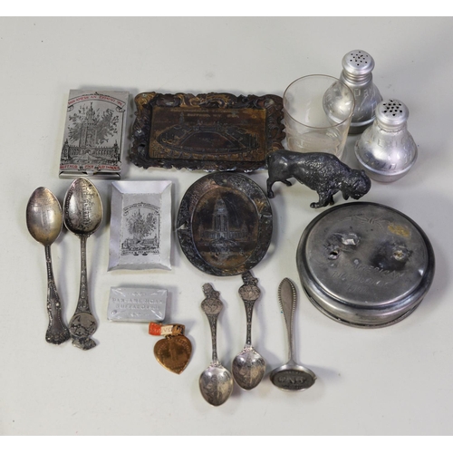 248 - SELECTION OF PLATED AND OTHER METAL SOUVENIRS FORTHE PAN AMERICAN EXHIBITION - BUFFALO 1901, to incl... 