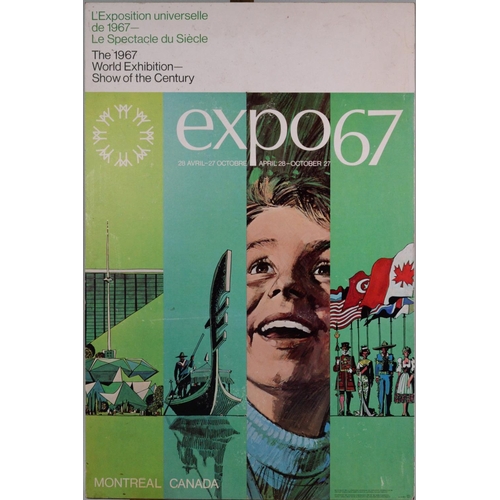 287 - EXPO 1967, MONTREAL CANADA, mixed lot, to include: THREE BOARD MOUNTED ADVERTISING POSTERS, 41 ½” x ... 