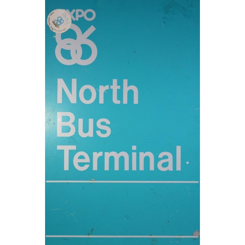 294 - EXPO 86, VANCOUVER, CANADA, mixed lot, to include: METAL NORTH BUS TERMINAL and PARKING SIGNS, 35 ½”... 