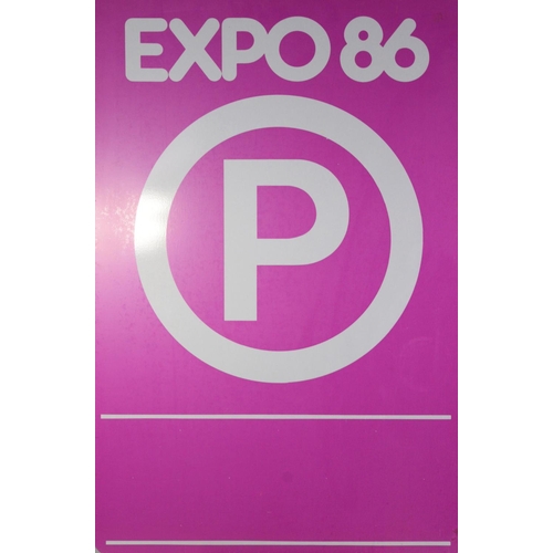 294 - EXPO 86, VANCOUVER, CANADA, mixed lot, to include: METAL NORTH BUS TERMINAL and PARKING SIGNS, 35 ½”... 