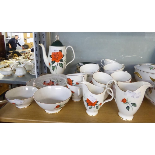 52 - ROYAL ALBERT CHINA ‘TAHITI’ RED ROSE DECORATED TEA AND COFFEE SERVICE, 36 PIECES IN ALL