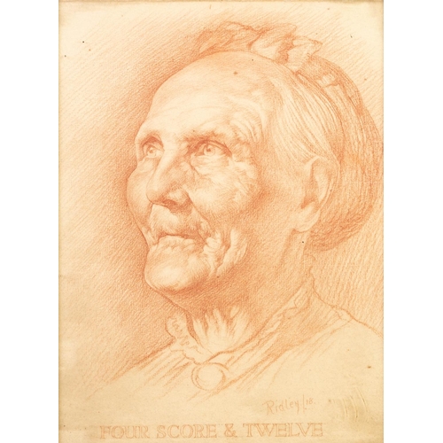 155 - EDWARD RIDLEY (1883 - 1946) RED CHALK DRAWING Four Score & Twelve, a study of an old womanSigned... 