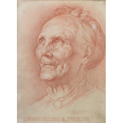 155 - EDWARD RIDLEY (1883 - 1946) RED CHALK DRAWING Four Score & Twelve, a study of an old womanSigned... 