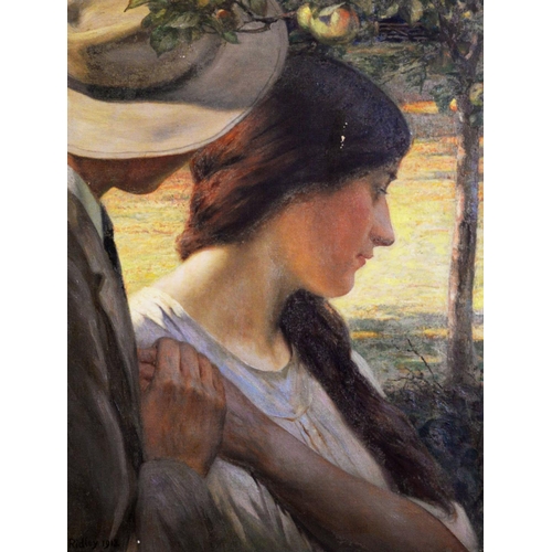 149 - EDWARD RIDLEY (1883 - 1946) OIL PAINTING ON CANVAS'The Shadow', study of a young couple, her head tu... 