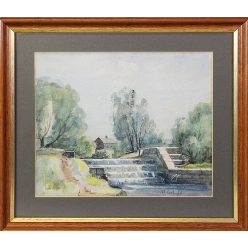 13 - A. J. CORFIELD (TWENTIETH CENTURY) SIX WATERCOLOUR DRAWINGS Northern Industrial canalscape and rural... 