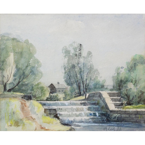 13 - A. J. CORFIELD (TWENTIETH CENTURY) SIX WATERCOLOUR DRAWINGS Northern Industrial canalscape and rural... 