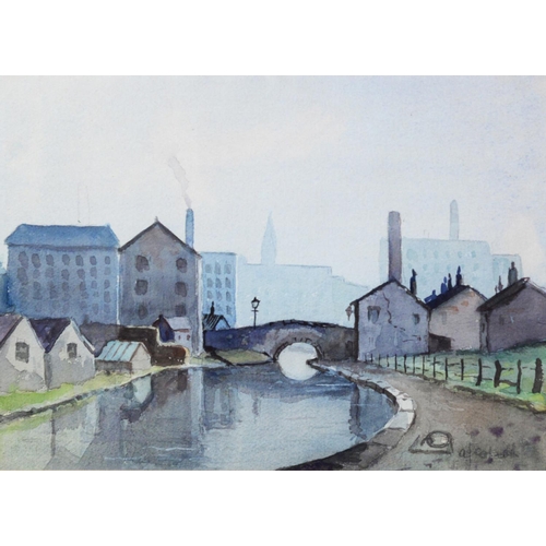 13 - A. J. CORFIELD (TWENTIETH CENTURY) SIX WATERCOLOUR DRAWINGS Northern Industrial canalscape and rural... 