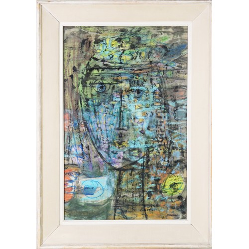 91 - MARGARITA MEDINA (TWENTIETH CENTURY) MIXED MEDIA Semi abstract face Signed, indistinctly titled to r... 