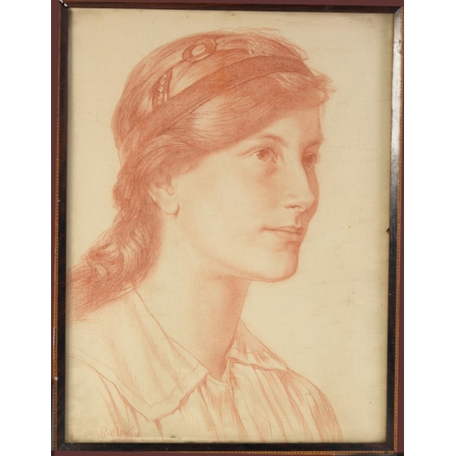 162 - EDWARD RIDLEY (1883 - 1946) RED CHALK DRAWING Portrait of a young woman facing to dexter and wearing... 