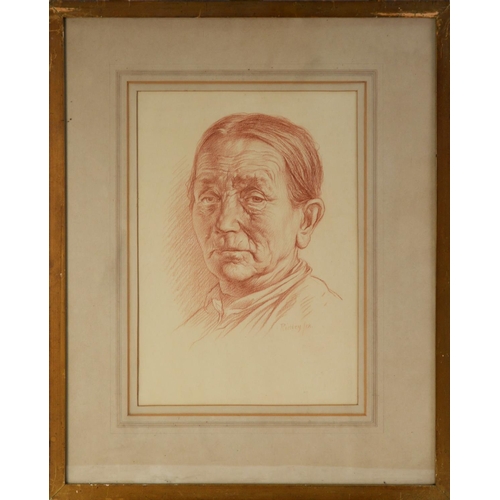 163 - EDWARD RIDLEY (1883 - 1946) RED CHALK DRAWING Portrait of an elderly woman Signed and dated (19)'18 ... 