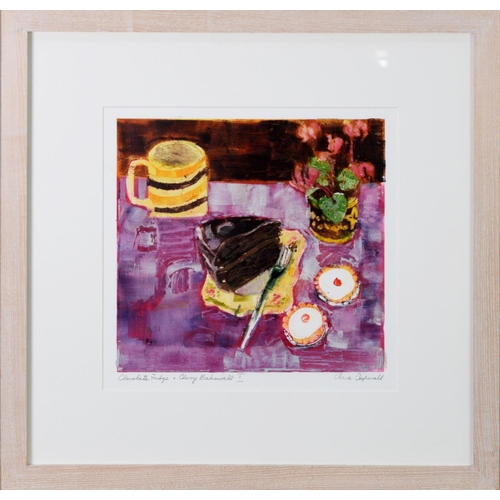 3 - ANNE ASPINALL (b.1949)MIXED MEDIA‘Chocolate Fudge & Cherry Bakewell I’ Signed and titled 11” x 1... 