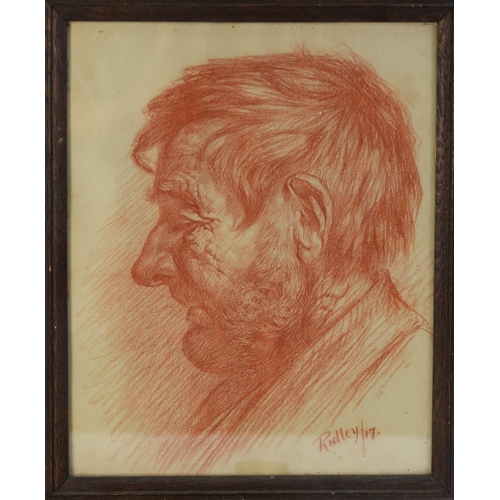 168 - EDWARD RIDLEY (1883 - 1946) RED CHALK DRAWING Portrait of an elderly bearded man facing to sinister ... 