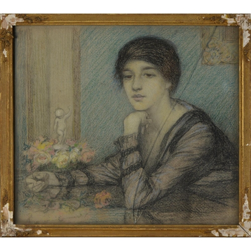 171 - EDWARD RIDLEY (1883 - 1946) PASTEL DRAWING Young woman seated at a table Unsigned 10 1/4in x 11 1/2i... 