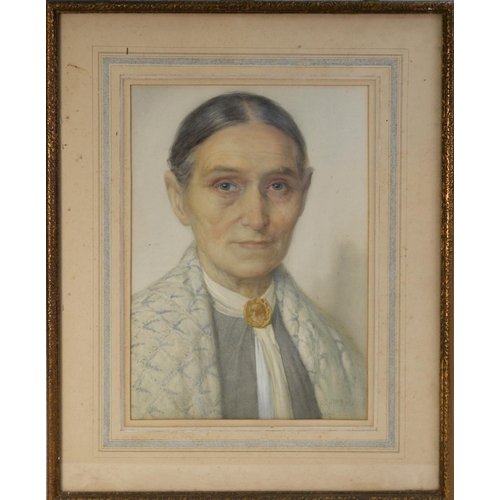 179 - EDWARD RIDLEY (1883 - 1946) WATERCOLOUR DRAWING Portrait of an elderly woman wearing a shawl and a s... 