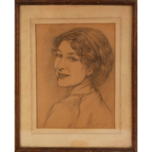 182 - EDWARD RIDLEY (1883 - 1946) PENCIL DRAWING ON BUFF PAPER 'Study No 5', portrait of a young woman, he... 