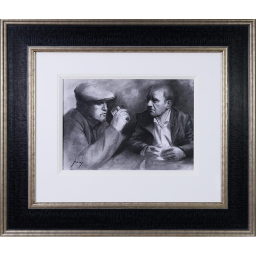 223 - VINCENT KAMP (MODERN)CHARCOAL DRAWING‘Let’s Do It Anyway’ (study) Signed, titled to gallery label ve... 