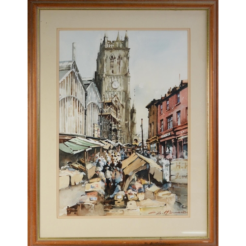 83 - BERNARD McDONALD (b. 1944) WATERCOLOUR DRAWING Stockport Market Signed lower right 18 3/4in x 13in (... 