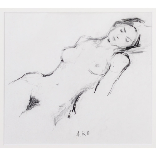 97 - ALBERT B OGDEN (b. 1928) CONTE DRAWING Reclining Female Figure No 18 Signed with initials, titled on... 