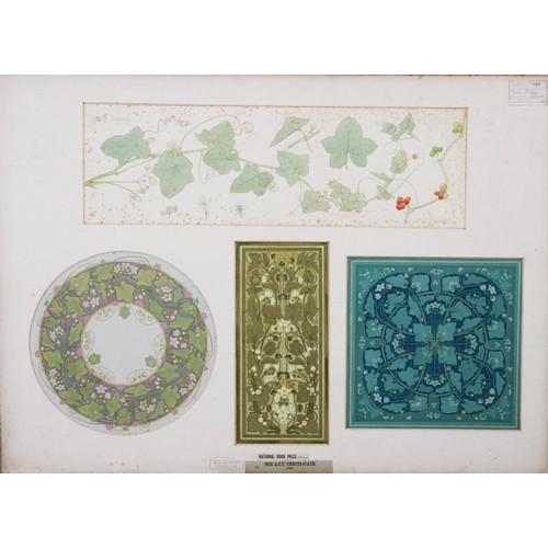 191 - EDWARD RIDLEY (1883 - 1946) TWO PANELS MOUNTED WITH WATERCOLOUR DRAWINGS 4 designs for vestibule win... 