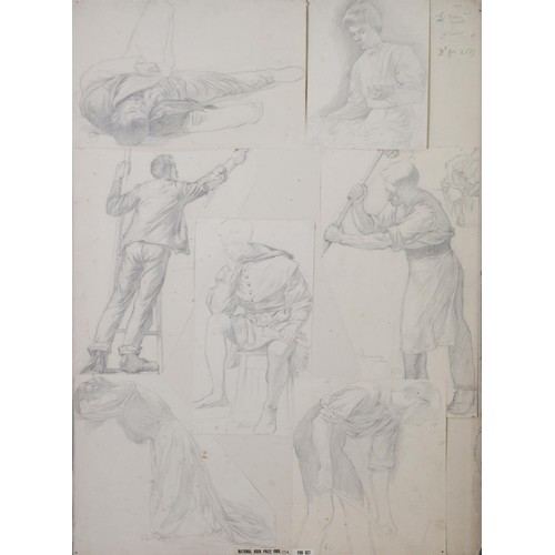 193 - EDWARD RIDLEY (1883 - 1946) 4 PANELS OF PENCIL DRAWINGS Viz 13 figure studies, 7 studies of hands an... 