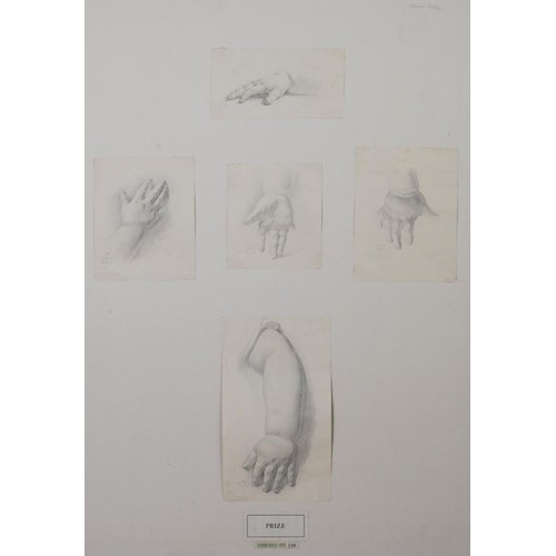 193 - EDWARD RIDLEY (1883 - 1946) 4 PANELS OF PENCIL DRAWINGS Viz 13 figure studies, 7 studies of hands an... 