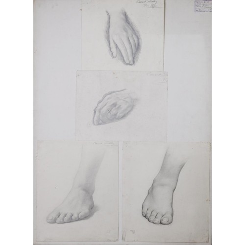 193 - EDWARD RIDLEY (1883 - 1946) 4 PANELS OF PENCIL DRAWINGS Viz 13 figure studies, 7 studies of hands an... 