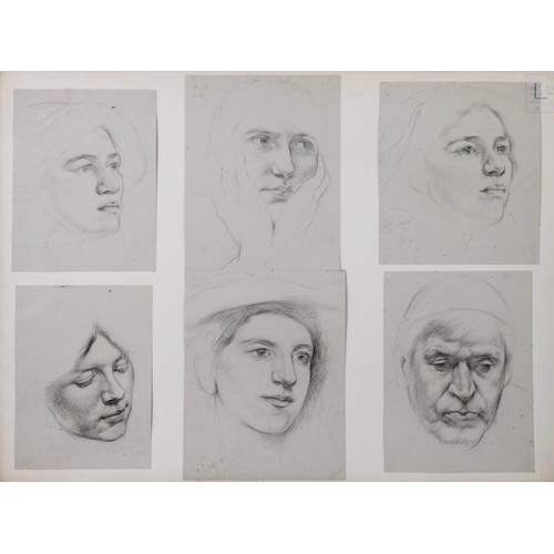 195 - EDWARD RIDLEY (1883 - 1946) 4 PANELS OF PENCIL DRAWINGS 13 head portraits from life 1 panel labelled... 