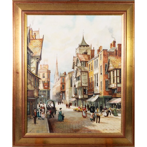 114 - STEVEN SCHOLES OIL PAINTING ON CANVAS Eastgate, Chester Signed lower right 19 1/2in x 15 1/2in (49.5... 