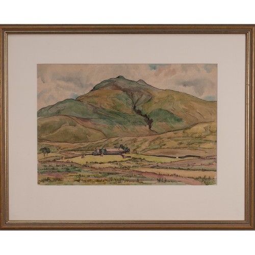 15 - IAN GRANT (1904 - 1993) <br />WATERCOLOUR DRAWING<br />Landscape VI, farm & mountain <br />Label...