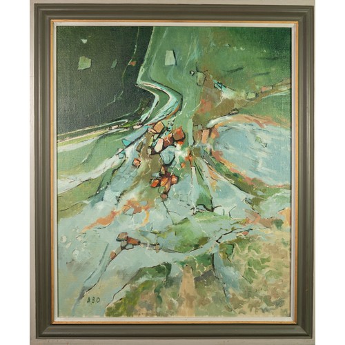 95 - ALBERT B. OGDEN (b.1928) OIL ON CANVAS‘River Bed and Fish’ Signed with initials lower left28 ½” x 23... 