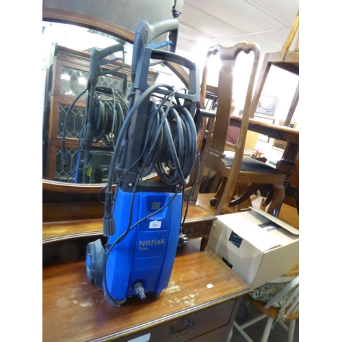 A NILFISK TITAN PRESSURE WASHER AND ACCESSORIES AND AN ALUMINIUM FIVE RUNG STEP LADDER (2)