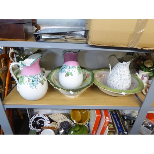 84 - A PAIR OF VICTORIAN POTTERY LARGE TOILET JUGS; TWO OTHER JUGS AND TWO VARIOUS TOILET BOWLS (6)