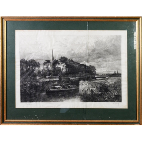 244 - BENJAMIN WILLIAMS LEADER BY CHARLES COUSEN? LATE NINETEENTH CENTURY ENGRAVING Canal lock scene with ... 