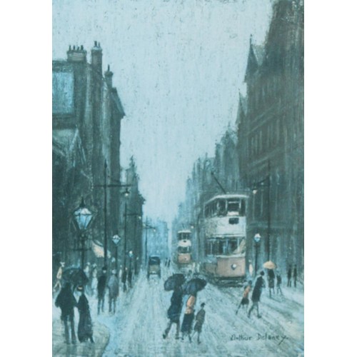 250 - ARTHUR DELANEY PAIR OF ARTIST SIGNED LIMITED EDITION COLOUR PRINTS Manchester scenes, (134/350) 7 ¾”... 