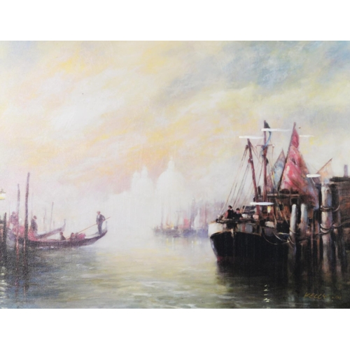 214 - KELLY ARTIST SIGNED LIMITED EDITION COLOUR PRINTVenetian canal scene with gondoliers and moored boat... 