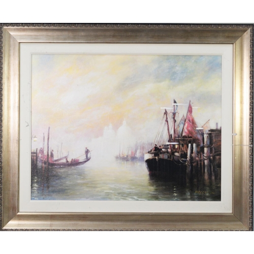 214 - KELLY ARTIST SIGNED LIMITED EDITION COLOUR PRINTVenetian canal scene with gondoliers and moored boat... 