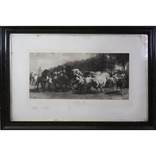 204 - AFTER ROSA BONHEUR PAIR OF BLACK AND WHITE PHOTOGRAVURES‘Wagon & team’ ‘The Horse Fair’ 10” x 21... 