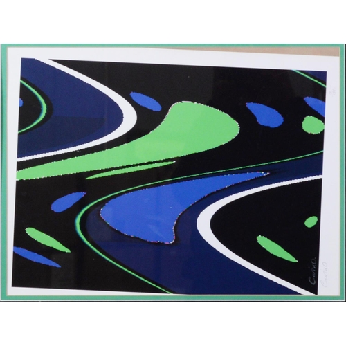 231 - CARINO ARTIST SIGNED LIMITED EDITION COLOUR PRINT Abstract in blue, white and green (10/1450) 15” x ... 