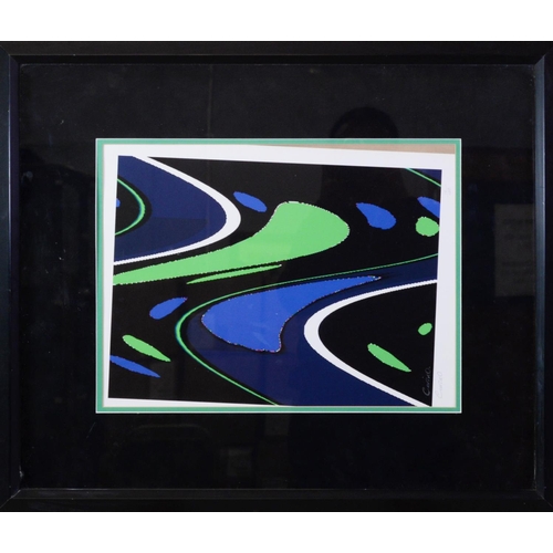 231 - CARINO ARTIST SIGNED LIMITED EDITION COLOUR PRINT Abstract in blue, white and green (10/1450) 15” x ... 